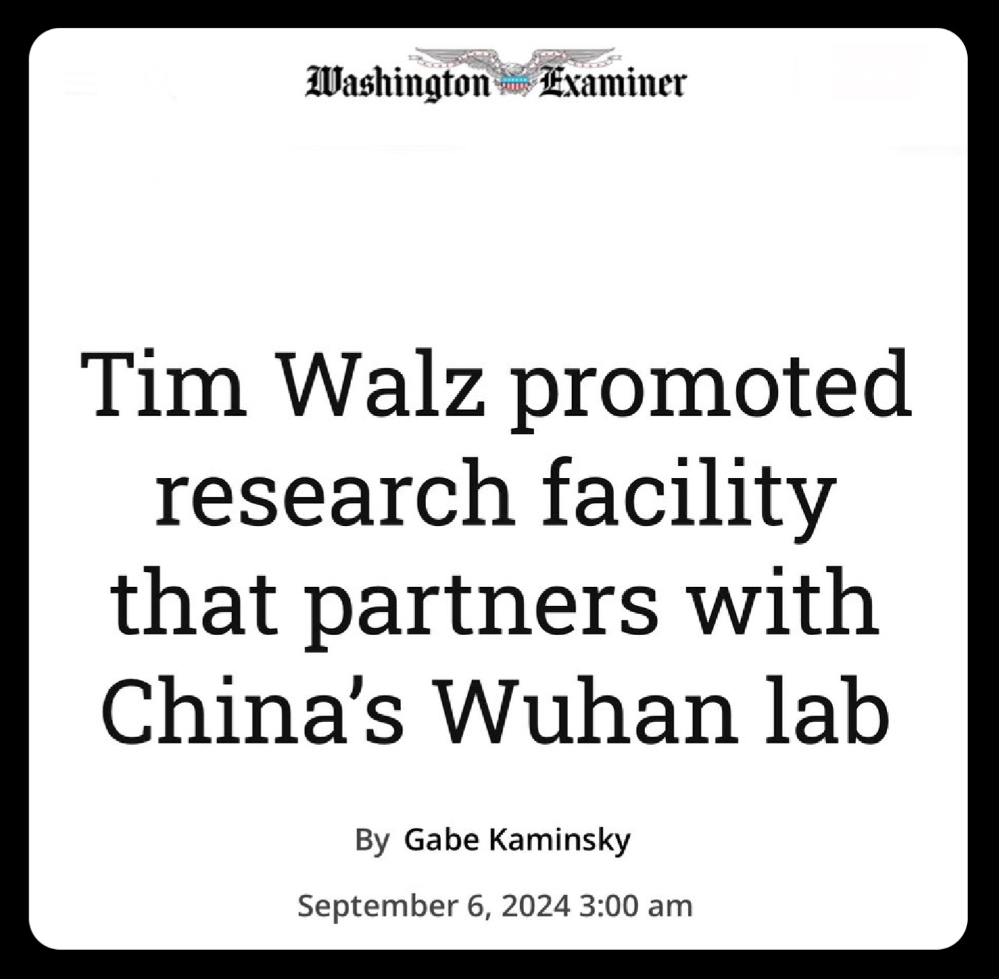 Tim Walz China's Wuhan Lab connection...